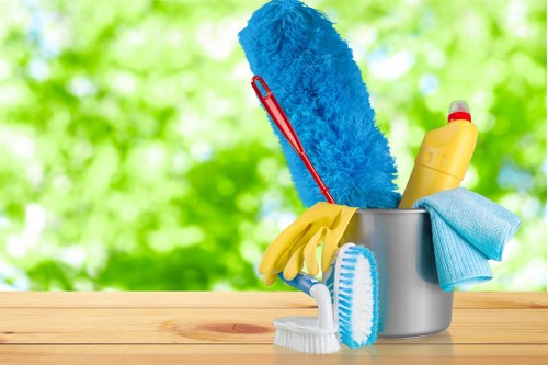 End-of-tenancy cleaner preparing a room for handover