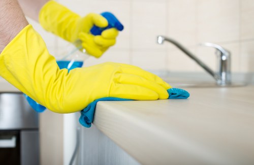 Eco-friendly office cleaning equipment in a London office